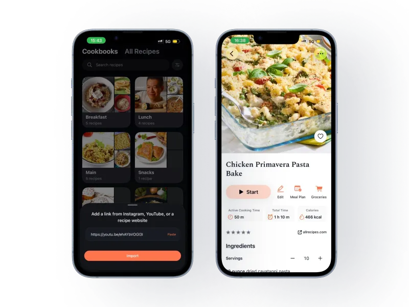 Sesami import recipe screen showing a recipe saved from a website